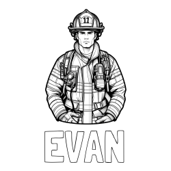 Online izdelana pobarvanka - Pobarvanka imena EVAN in pobarvanka gasilca (realistična)