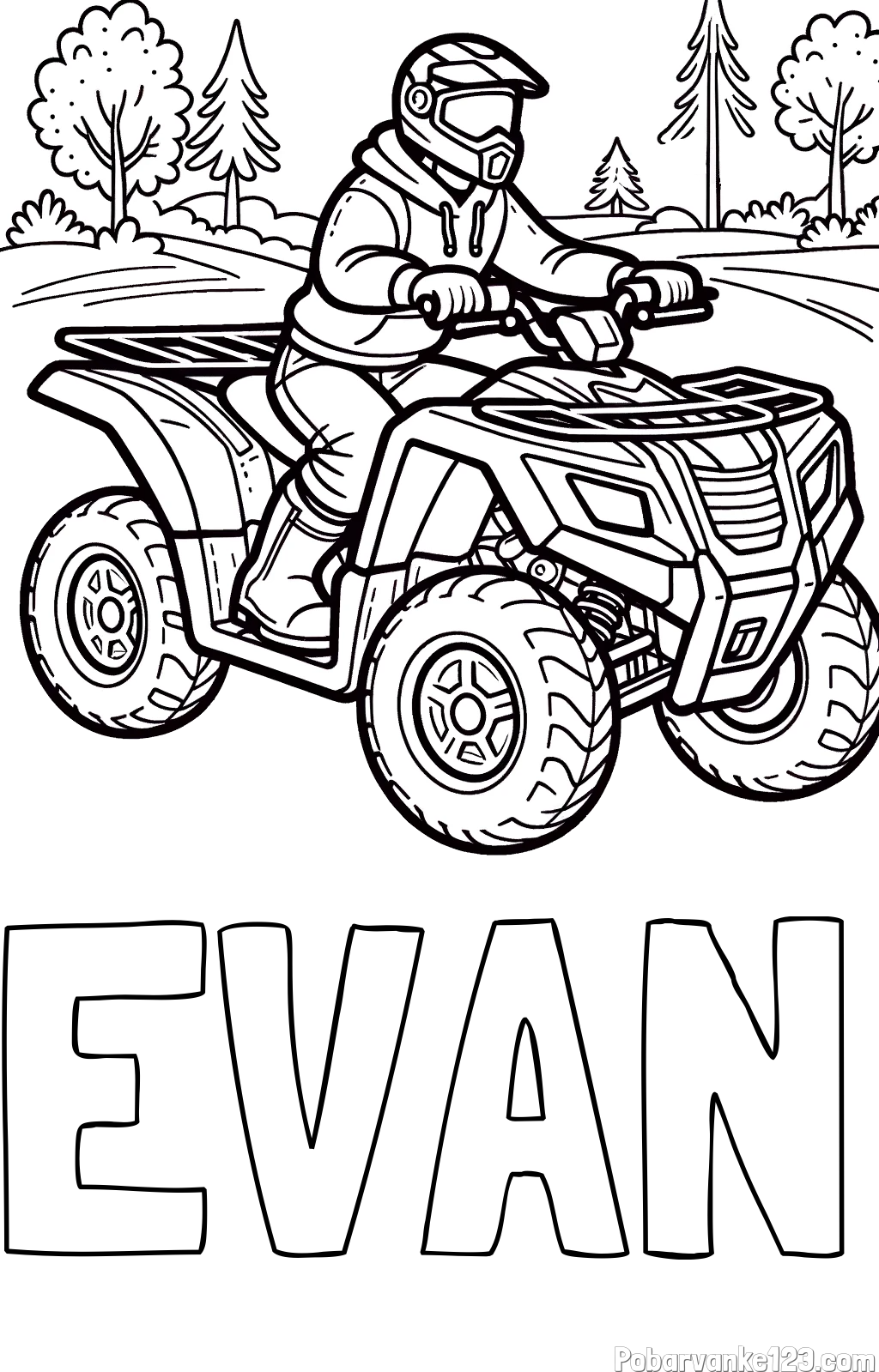 Pobarvanka imena EVAN in pobarvanka motorista na štirikolesniku