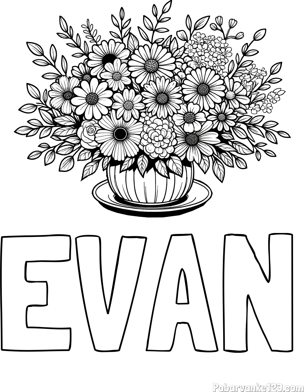 Pobarvanka imena EVAN in pobarvanka velikega šopka rož