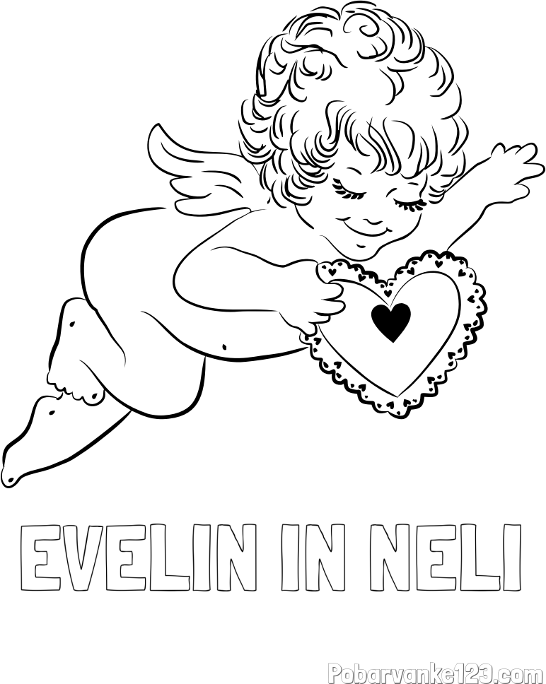 Pobarvanka imena EVELIN IN NELI in pobarvanka angela s srčkom