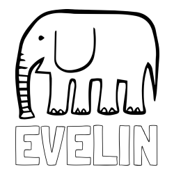 Pobarvanka imena EVELIN in otroška pobarvanka slona