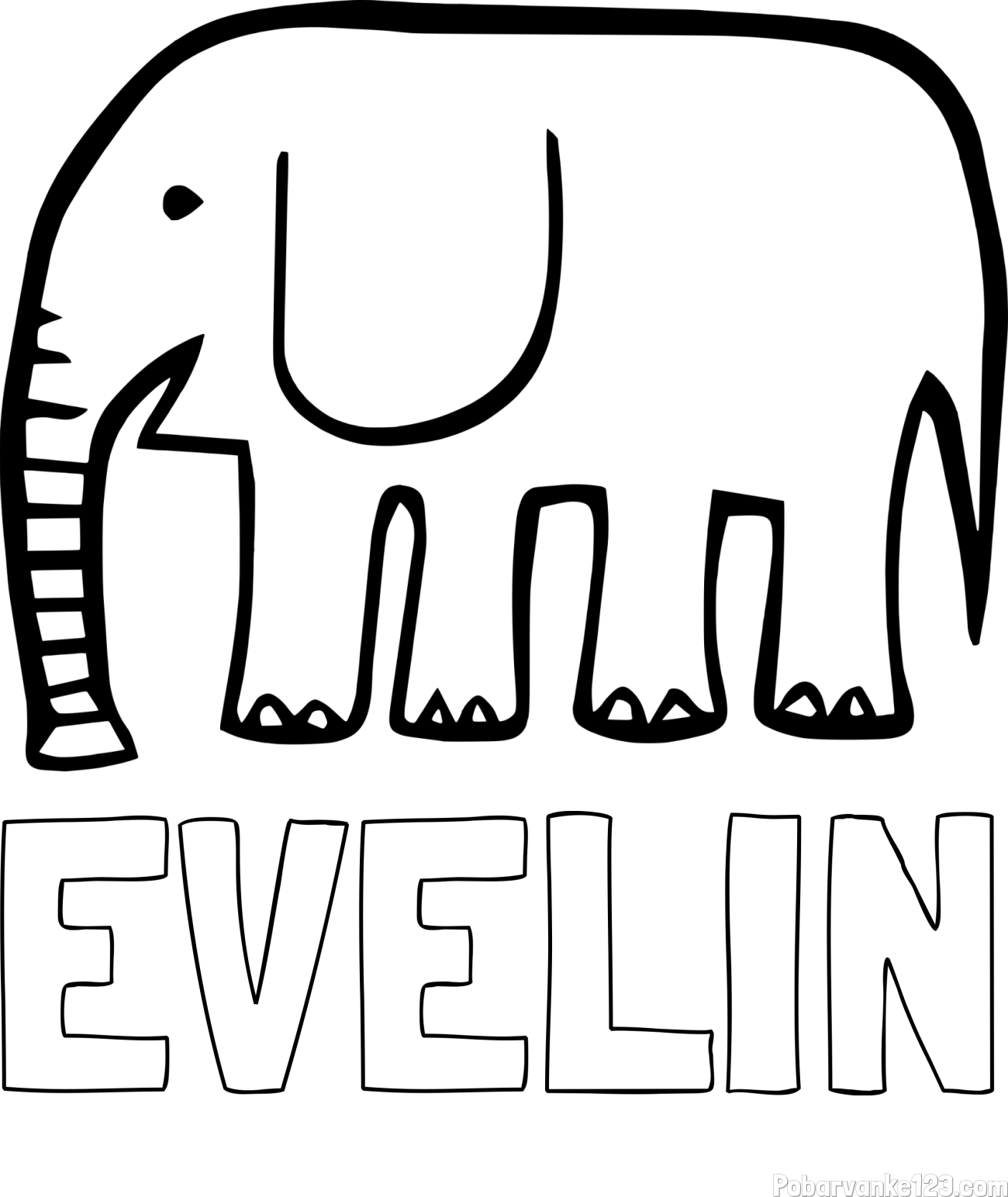 Pobarvanka imena EVELIN in otroška pobarvanka slona