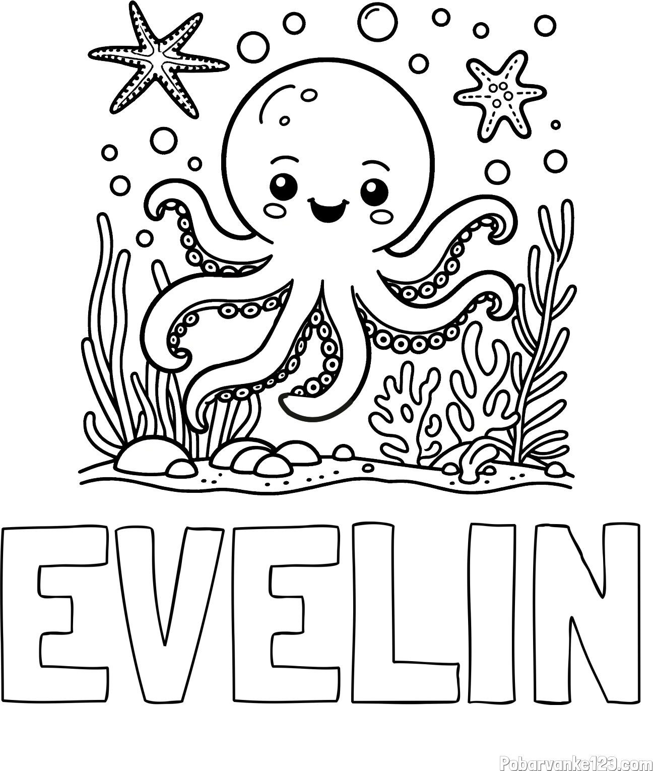 Pobarvanka imena EVELIN in pobarvanka hobotnice