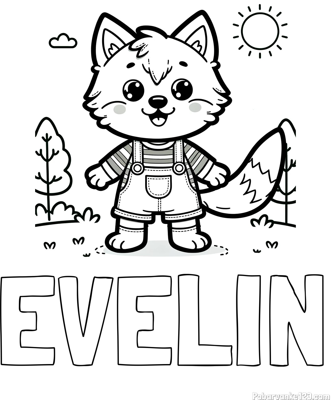 Pobarvanka imena EVELIN in pobarvanka ljubkega volka