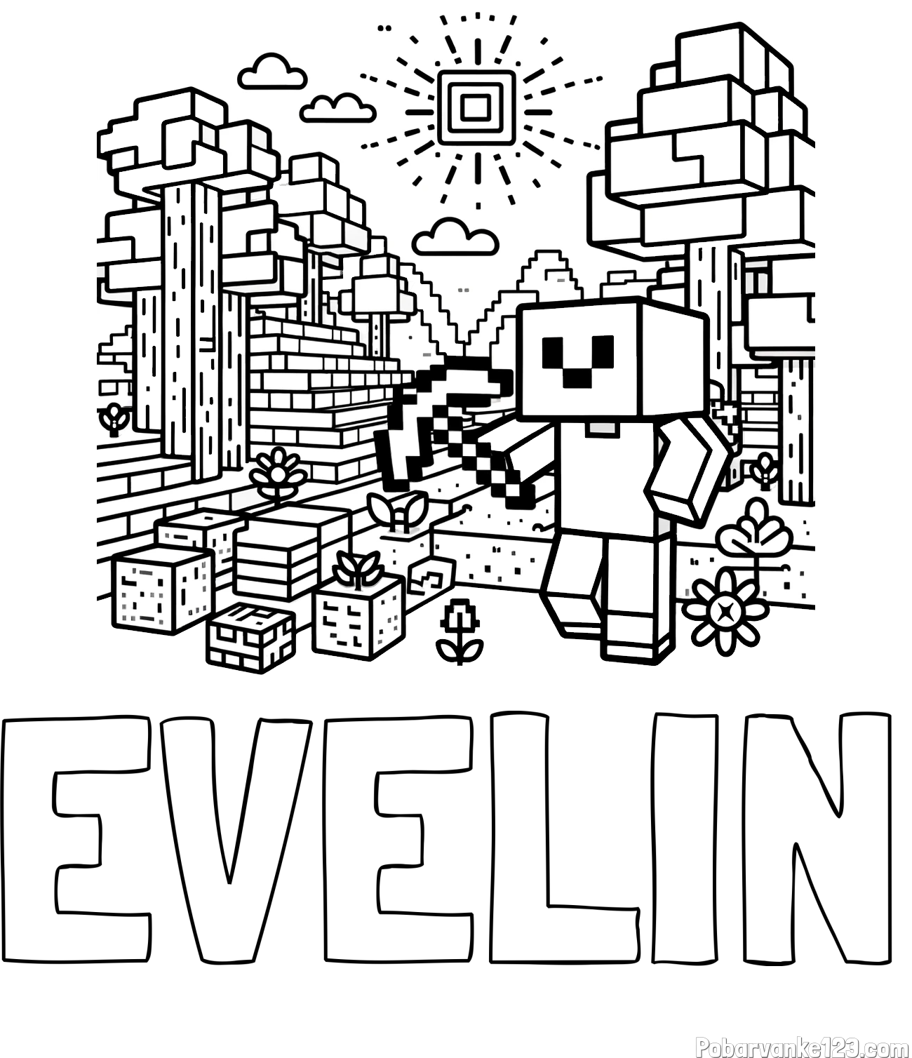 Pobarvanka imena EVELIN in pobarvanka Minecraft sveta