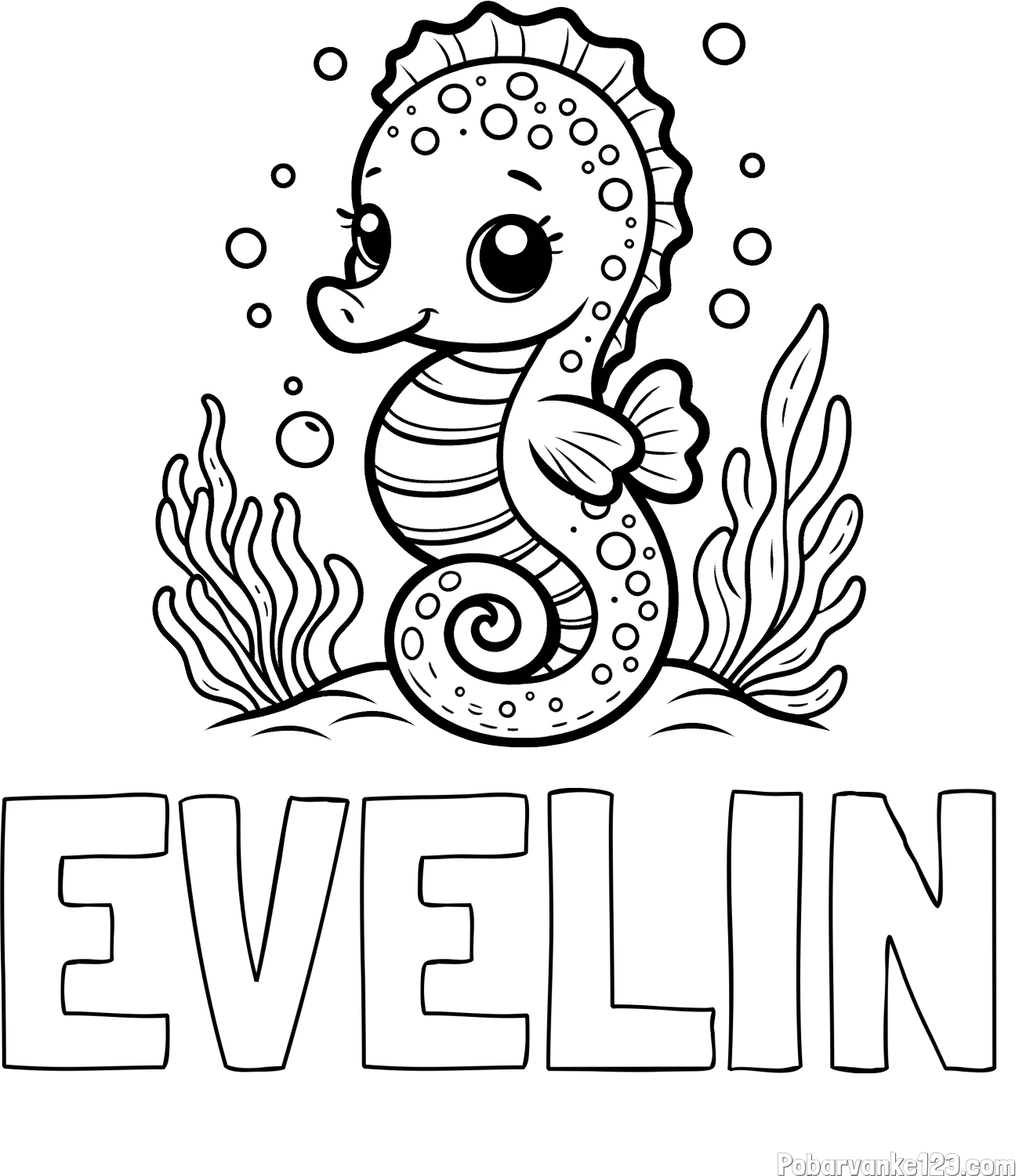 Pobarvanka imena EVELIN in pobarvanka morskega konjička