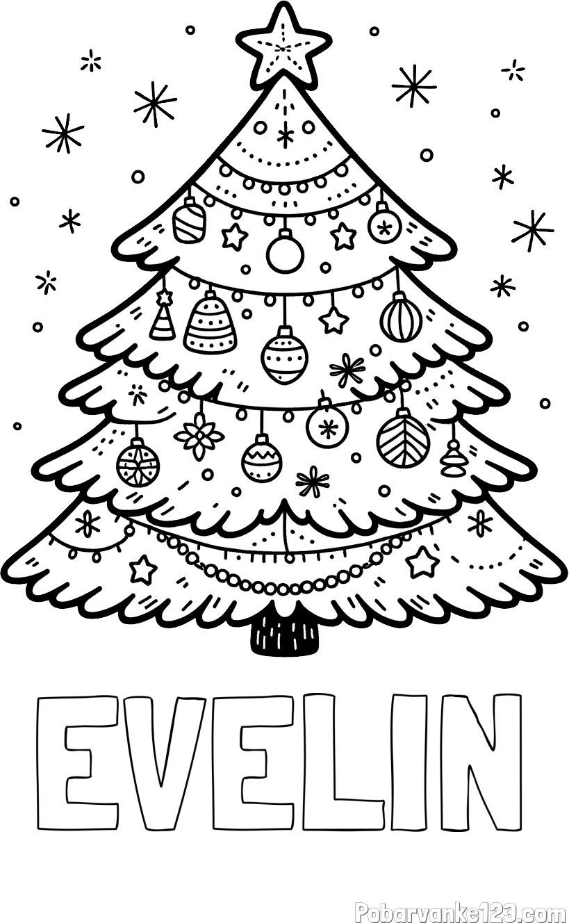Pobarvanka imena EVELIN in pobarvanka novoletne jelke