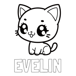 Pobarvanka imena EVELIN in pobarvnaka ljubke muce v anime slogu