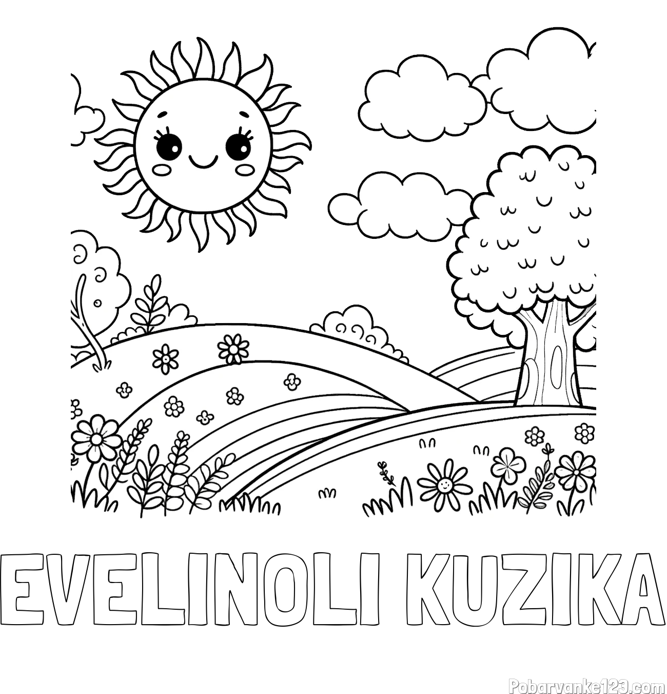 Pobarvanka imena EVELINOLI KUZIKA in otroška pobarvanka narave