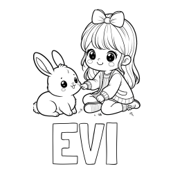 Online izdelana pobarvanka - Pobarvanka imena EVI in pobarvanka ljubke punčke, ki se igra z zajčkom