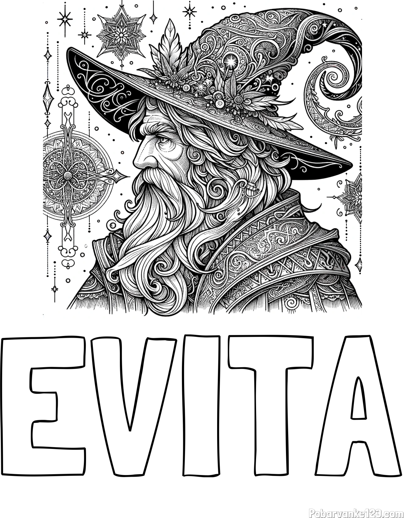 Pobarvanka imena EVITA in Čudovita pobarvanka čarovnika