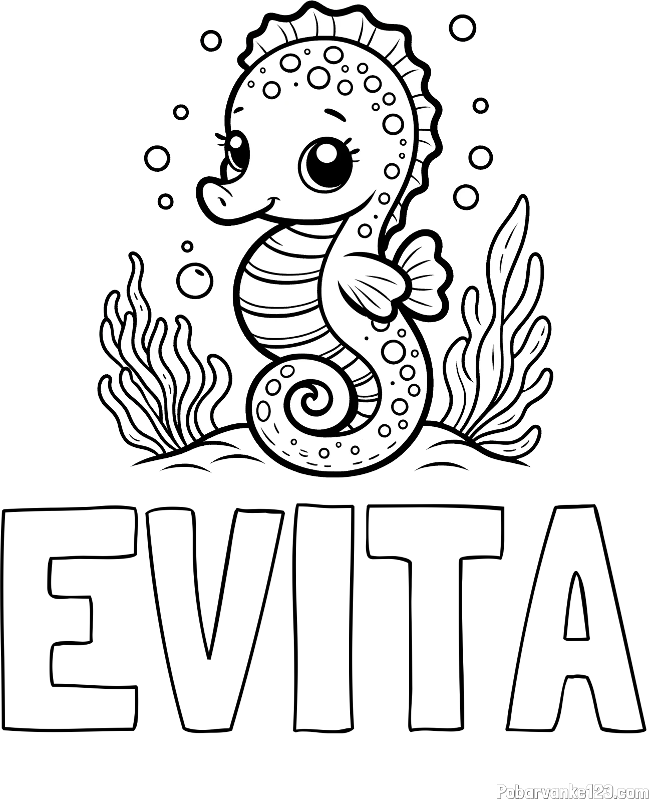 Pobarvanka imena EVITA in pobarvanka morskega konjička