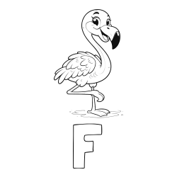 Online izdelana pobarvanka - Pobarvanka imena F in otroška pobarvanka prikupnega flaminga