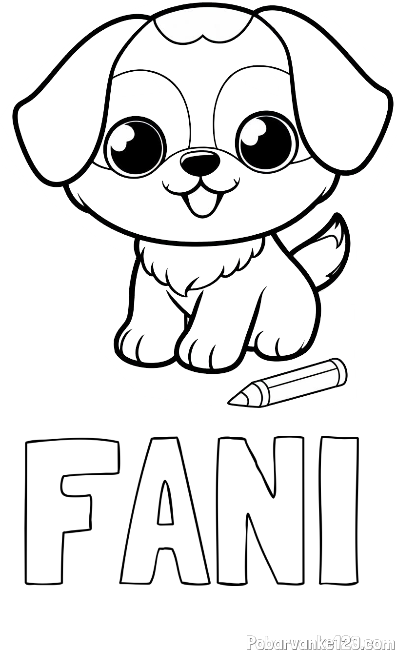 Pobarvanka imena FANI in pobarvanka prikupnega kužka