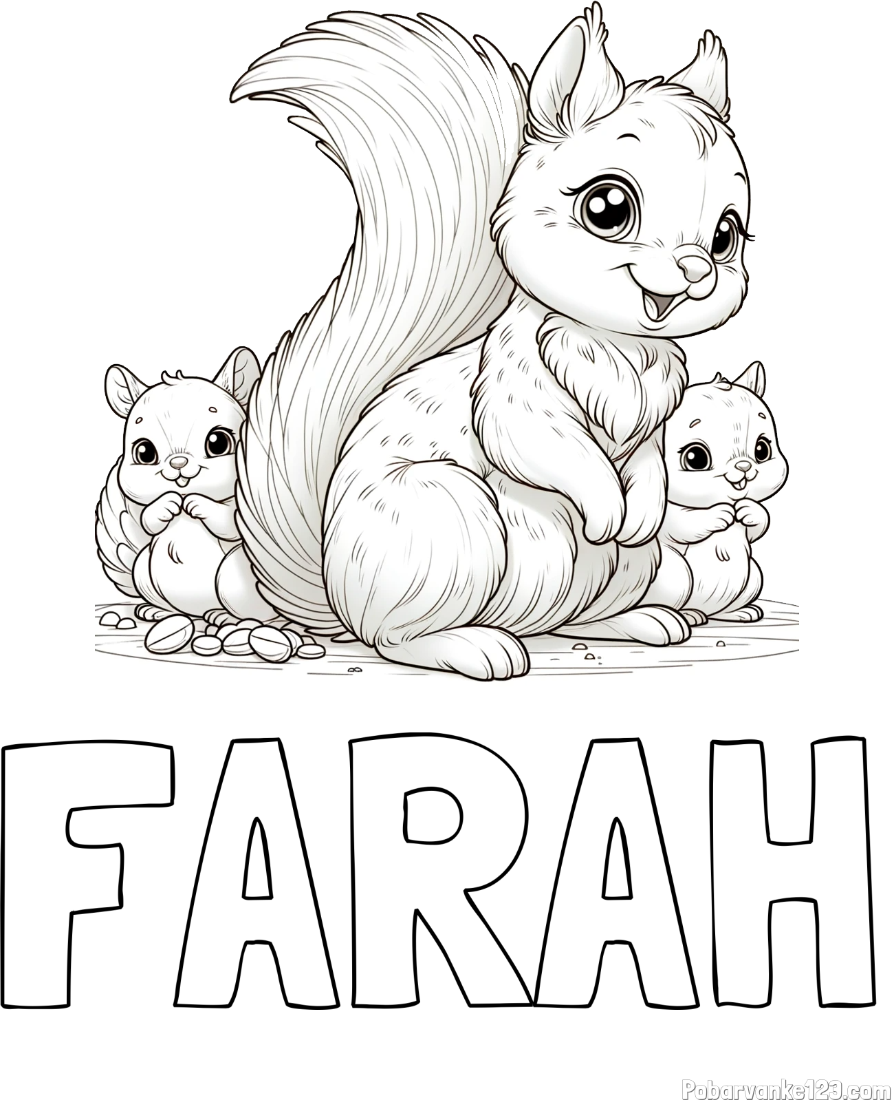 Pobarvanka imena FARAH in pobarvanka veveričje družine