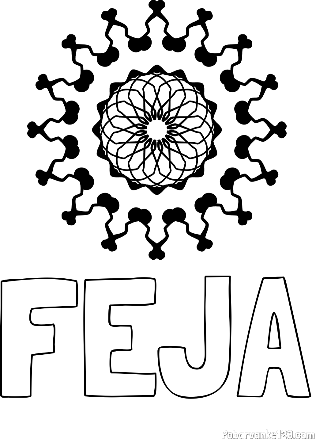 Pobarvanka imena FEJA in lepa pobarvanka mandale