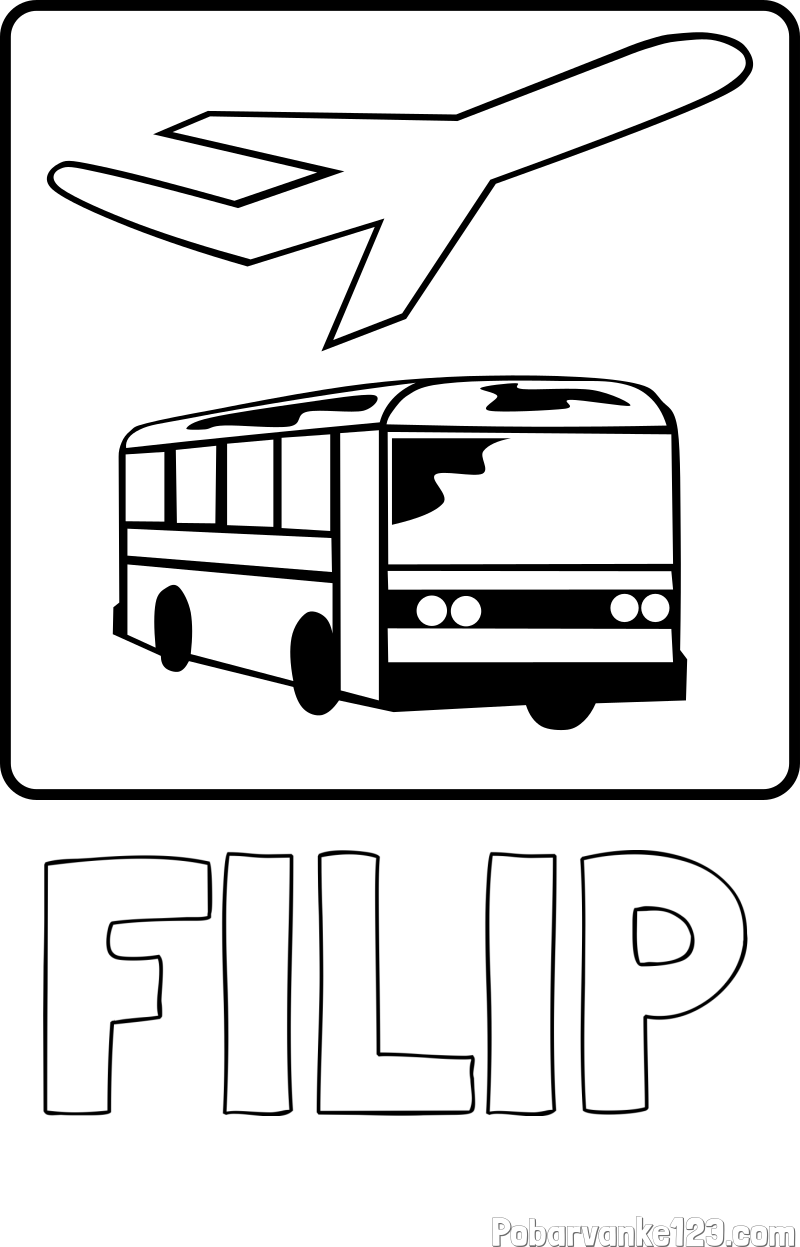 Pobarvanka imena FILIP in avtobus in letalo