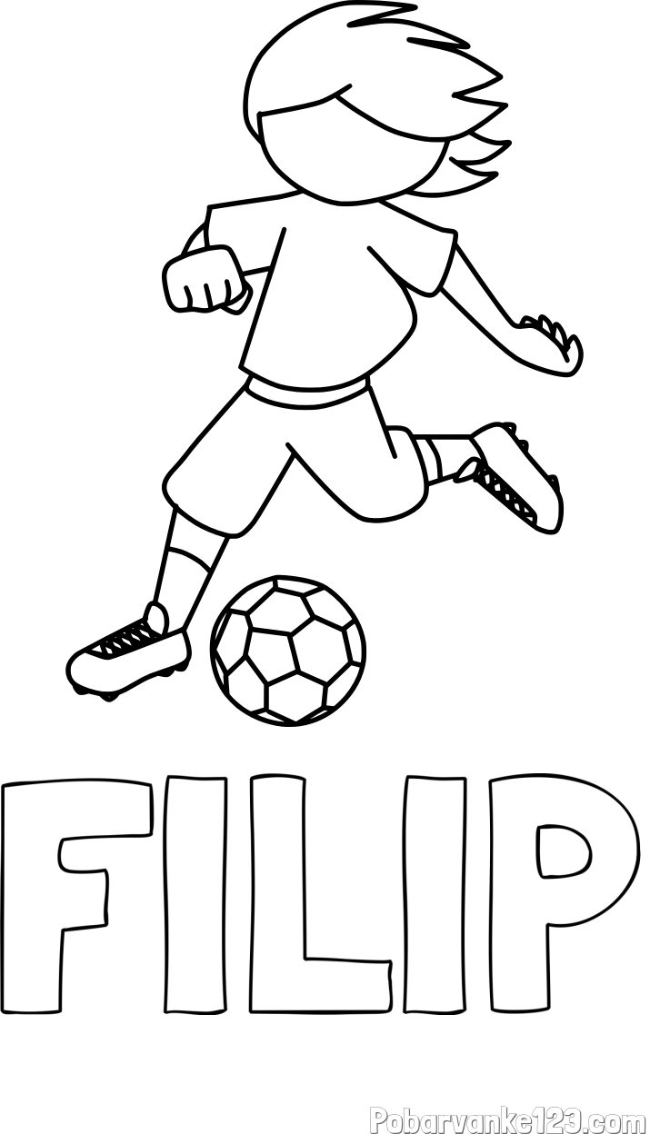 Pobarvanka imena FILIP in otroška pobarvanka preprosto ilustriranega nogometaša