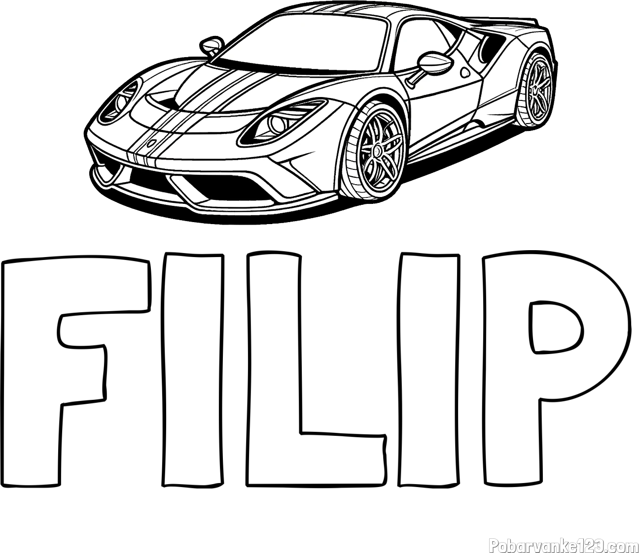 Pobarvanka imena FILIP in pobarvanka čudovitega športnega avtomobila