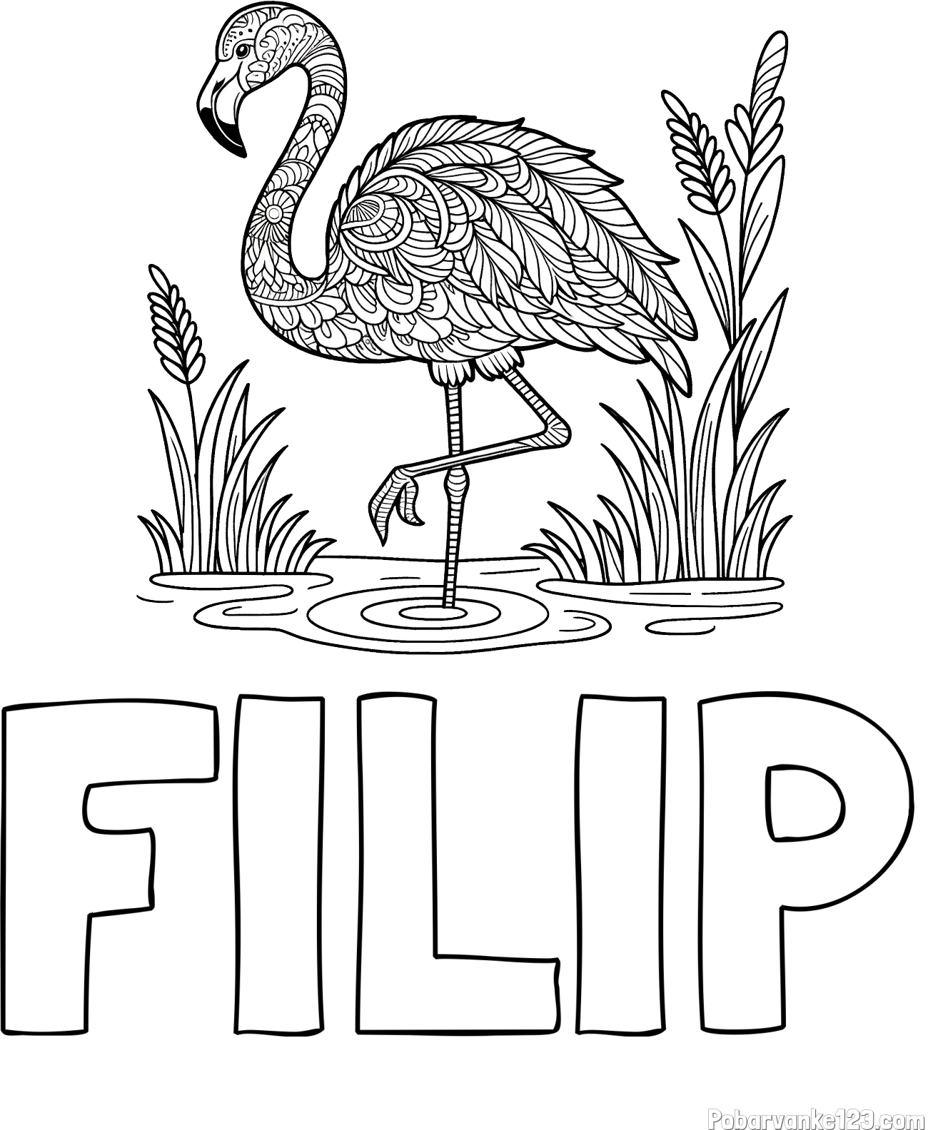 Pobarvanka imena FILIP in pobarvanka flaminga z abstraktnimi vzorci