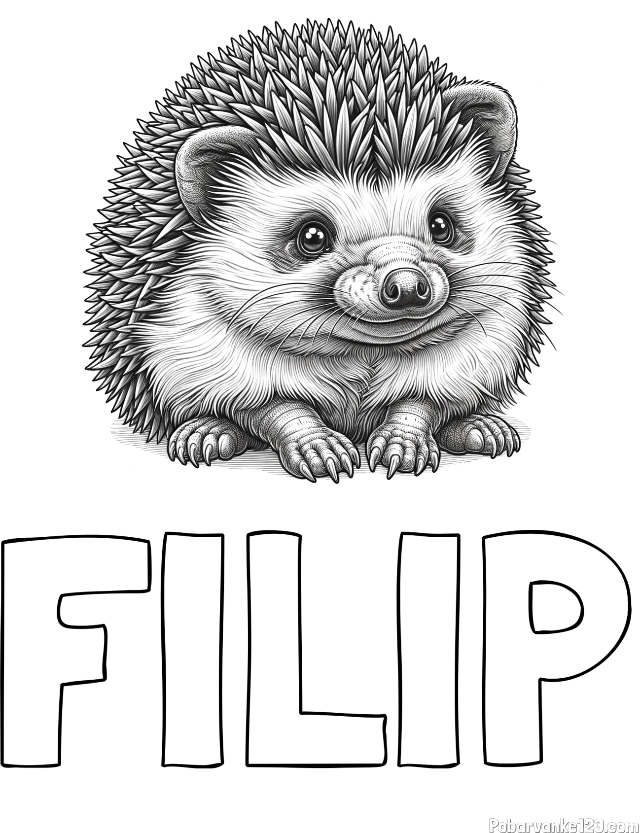 Pobarvanka imena FILIP in pobarvanka ježa