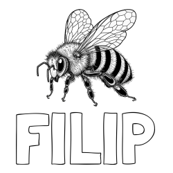 Online izdelana pobarvanka - Pobarvanka imena FILIP in pobarvanka lepe in realistično oblikovane čebele
