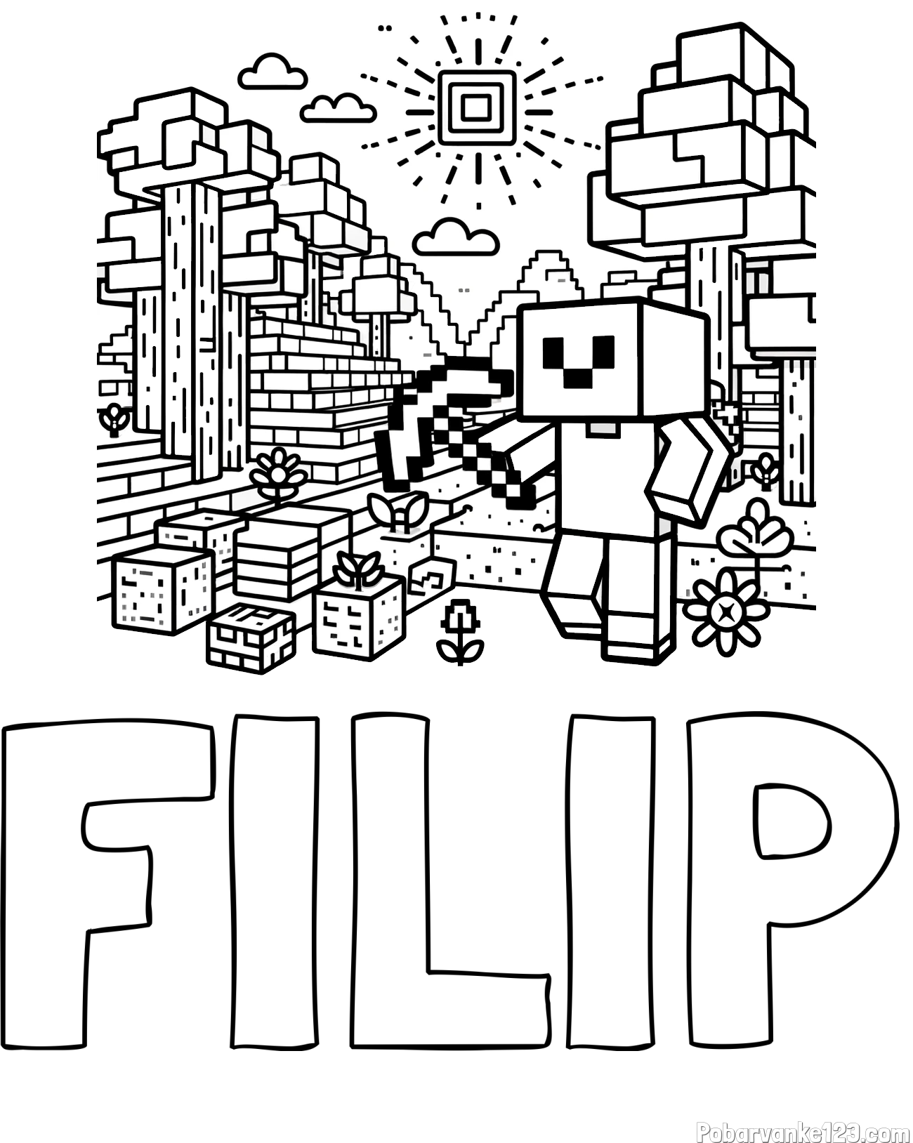 Pobarvanka imena FILIP in pobarvanka Minecraft sveta