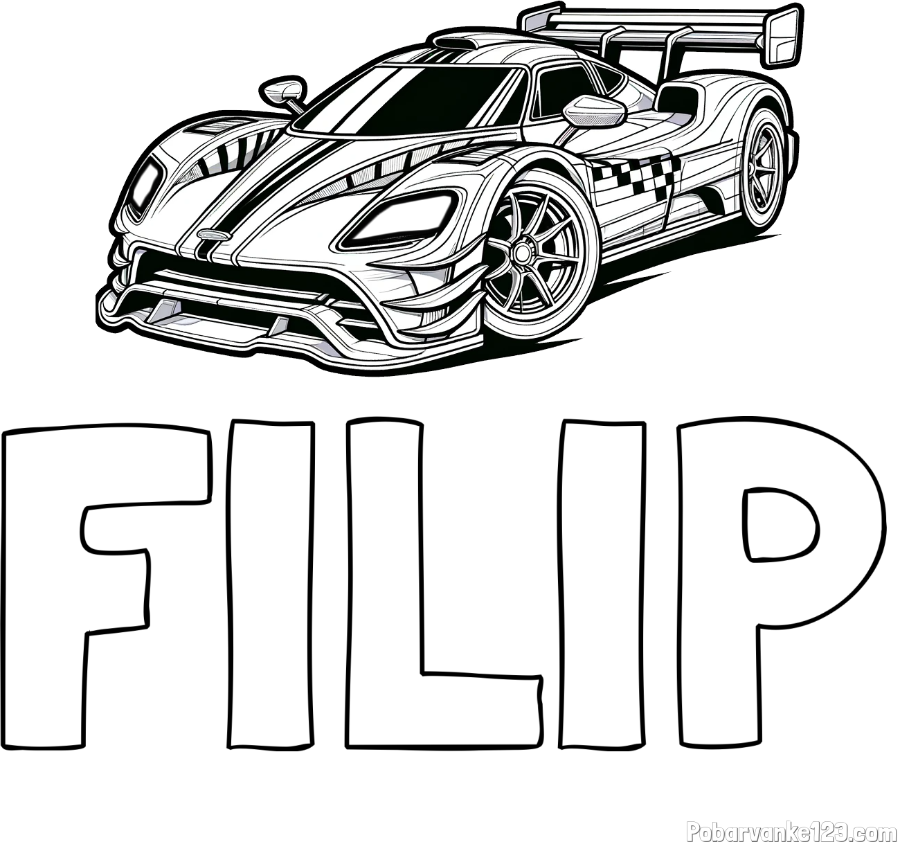 Pobarvanka imena FILIP in pobarvanka modernega športnega avtomobila