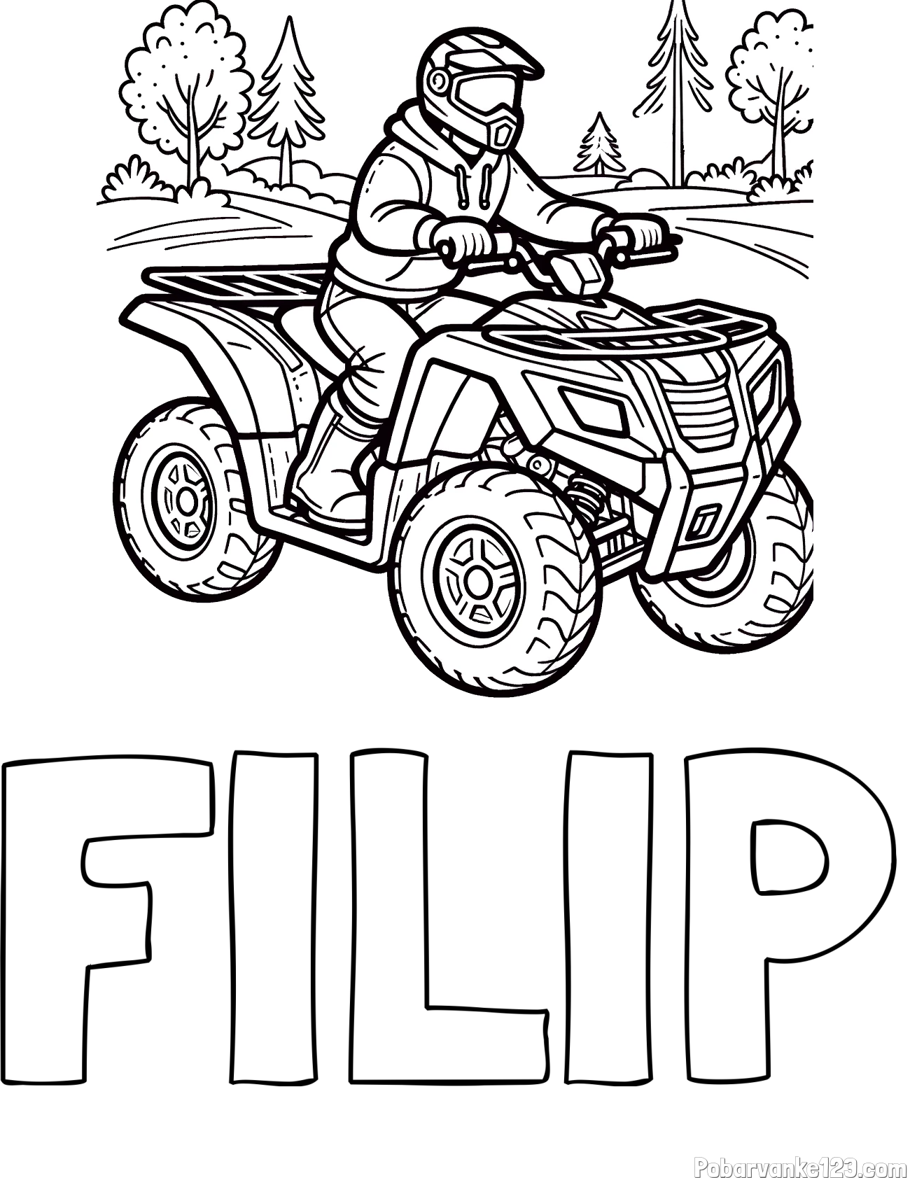 Pobarvanka imena FILIP in pobarvanka motorista na štirikolesniku