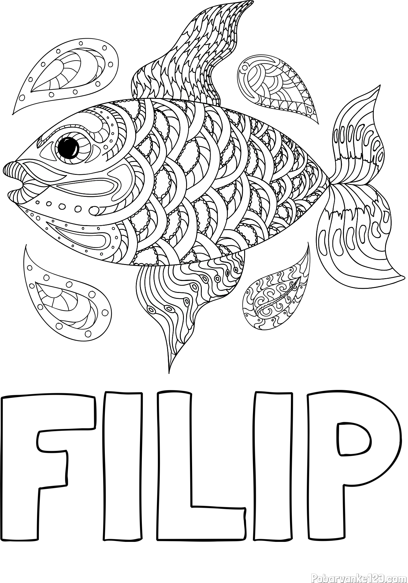 Pobarvanka imena FILIP in pobarvanka pisane ribe