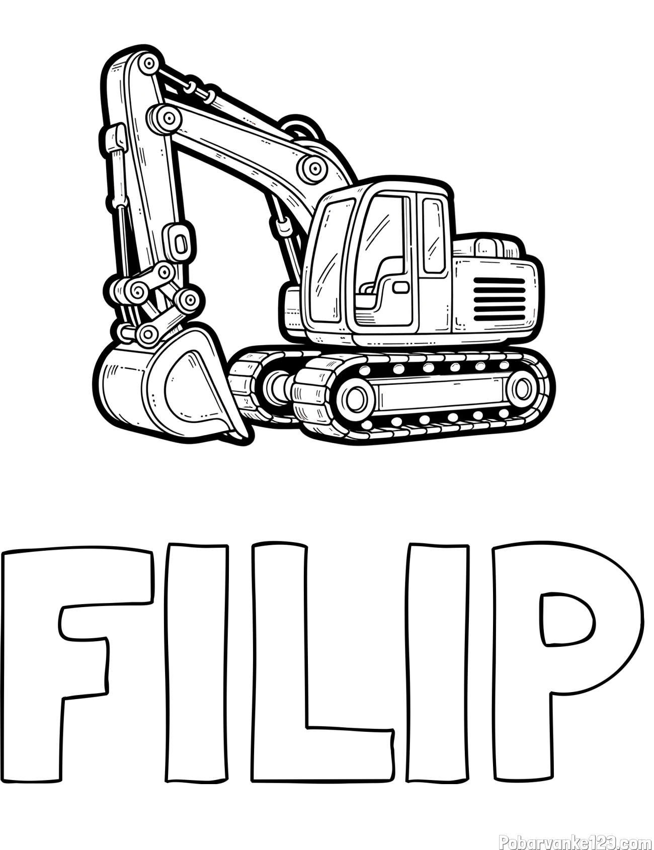 Pobarvanka imena FILIP in pobarvanka velikega delovnega stroja - bagra