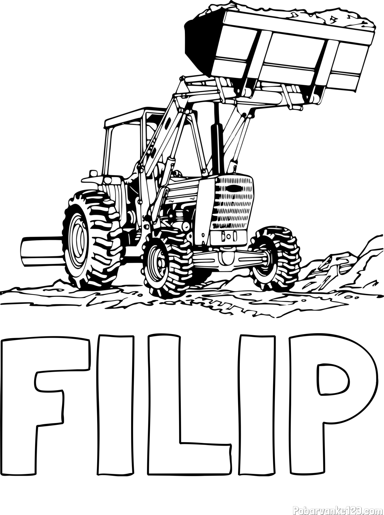 Pobarvanka imena FILIP in pobarvanka velikega traktorja med prenosom zemljine