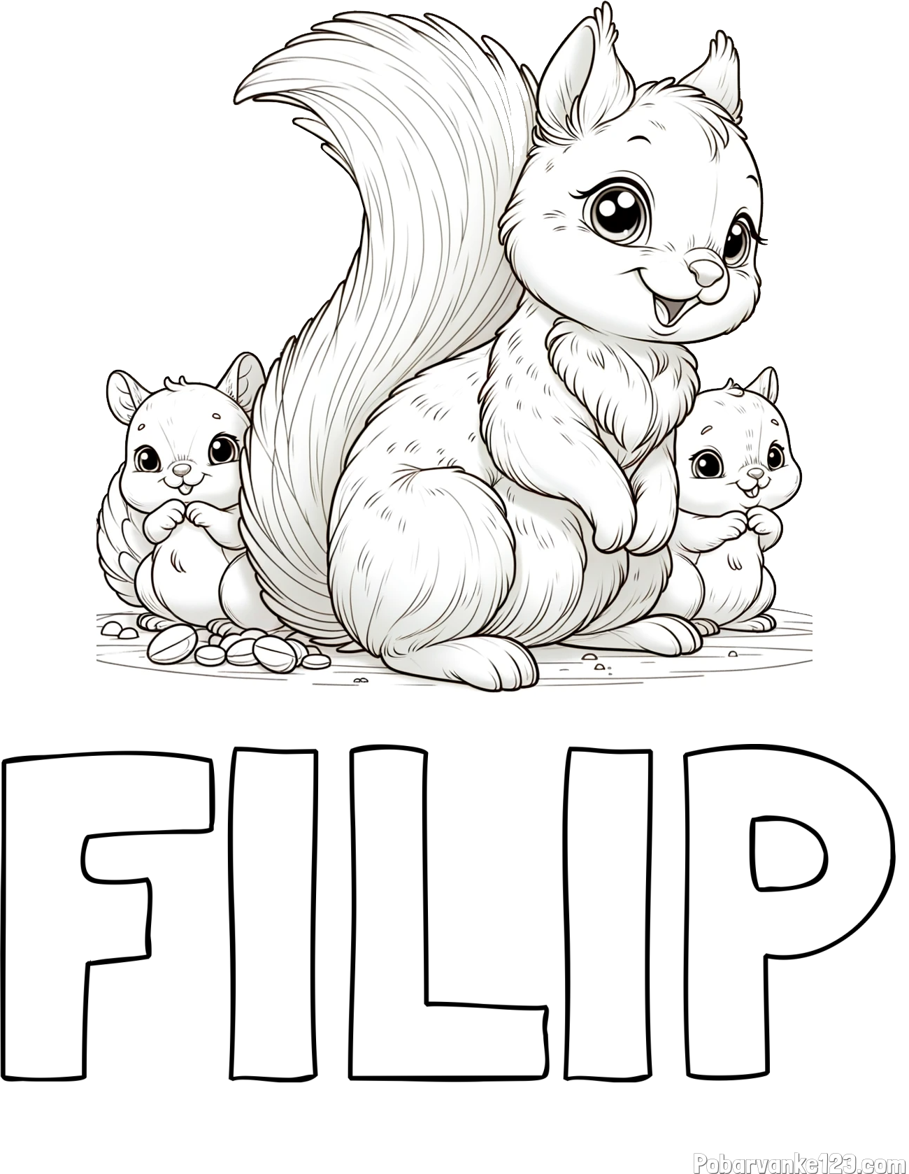 Pobarvanka imena FILIP in pobarvanka veveričje družine