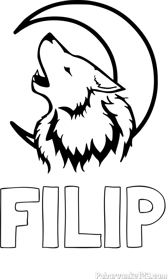 Pobarvanka imena FILIP in pobarvanka volk in lune