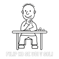 Online izdelana pobarvanka - Pobarvanka imena FILIP KO SE UČI V ŠOLI in pobarvanka učenca za šolsko klopjo