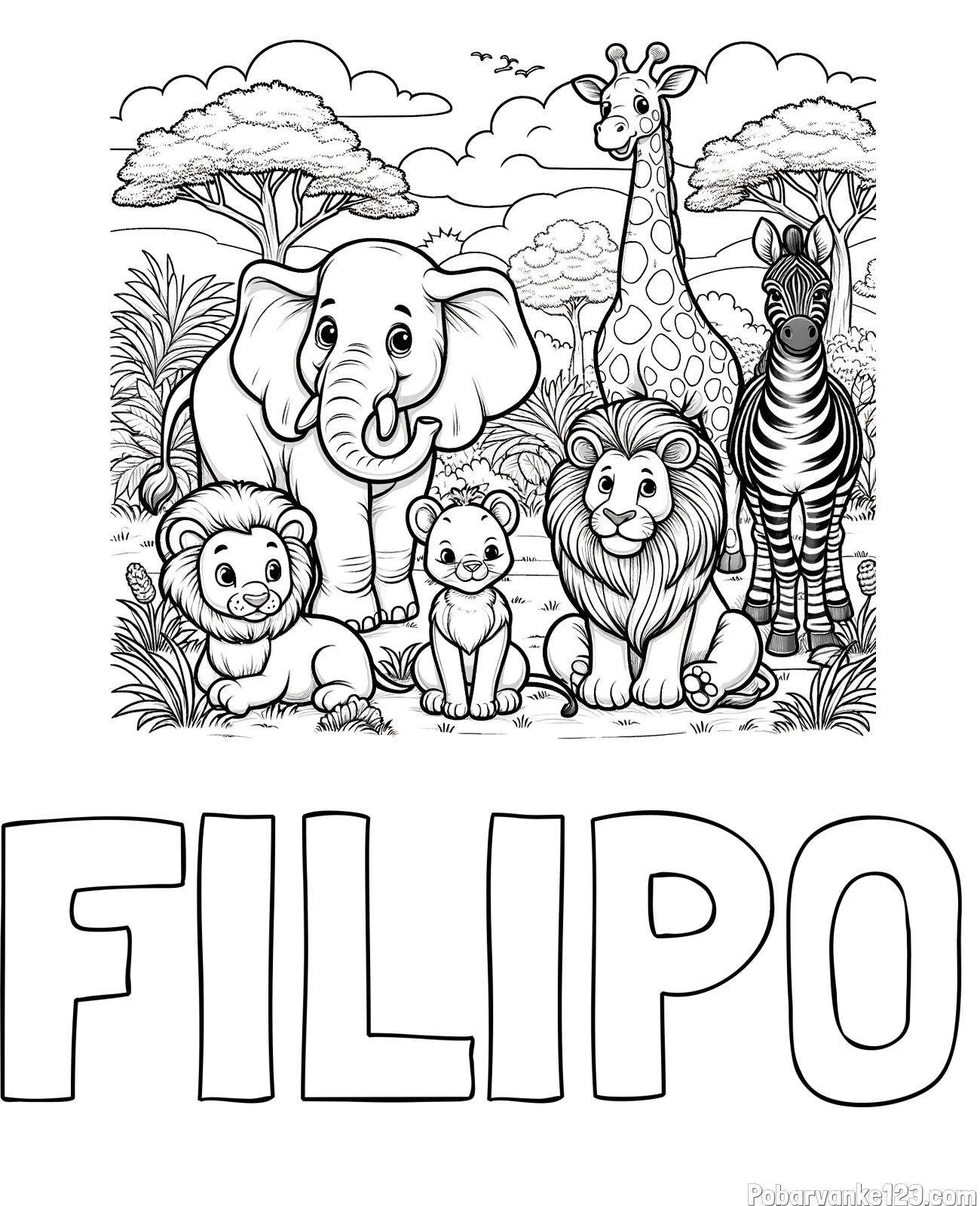 Pobarvanka imena FILIPO in pobarvanka ljubkih živali