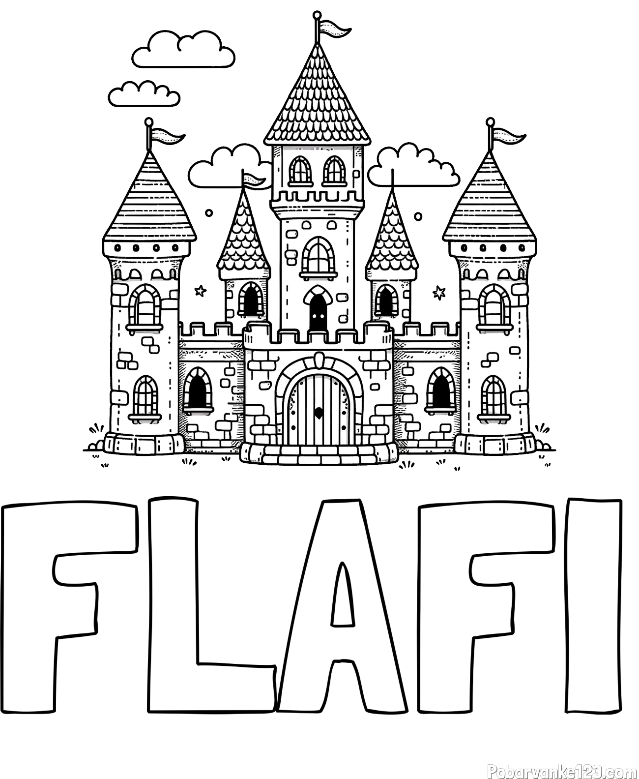 Pobarvanka imena FLAFI in pobarvnaka velikega gradu