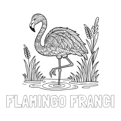 Online izdelana pobarvanka - Pobarvanka imena FLAMINGO FRANCI in pobarvanka flaminga z abstraktnimi vzorci