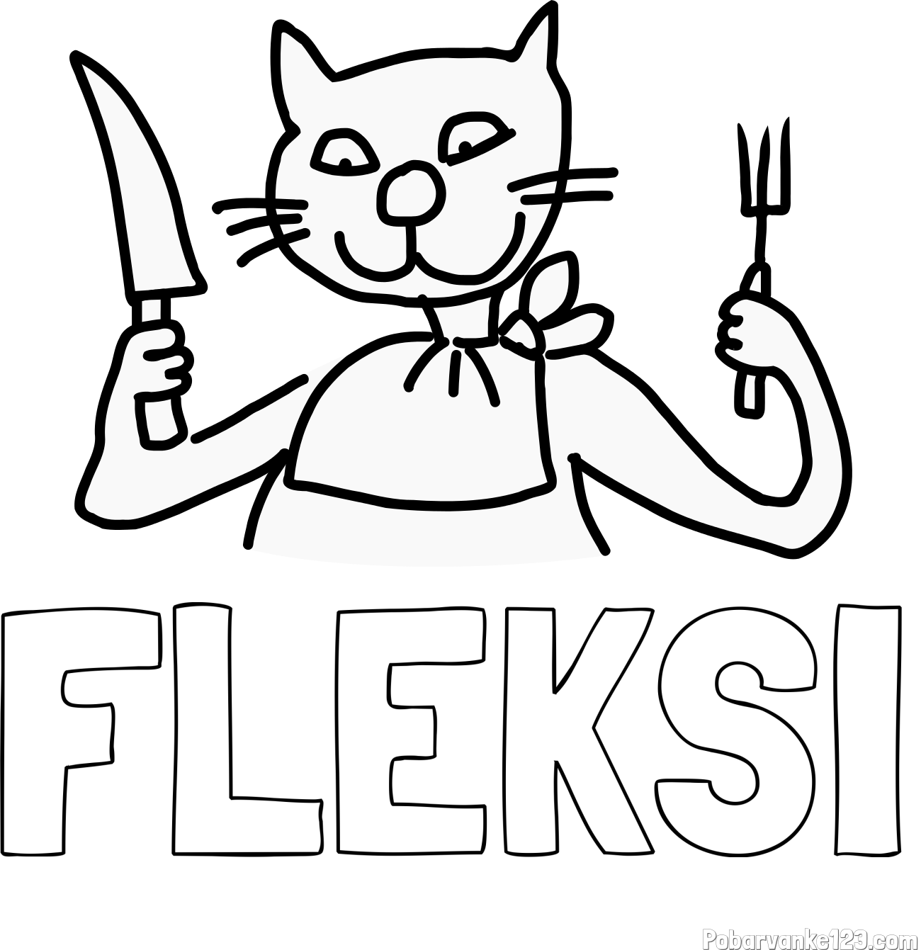 Pobarvanka imena FLEKSI in pobarvanka mačke pri kosilu