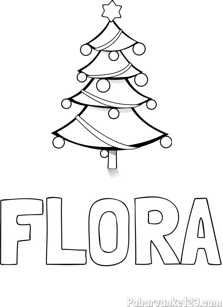 Pobarvanka imena FLORA in božična smreka