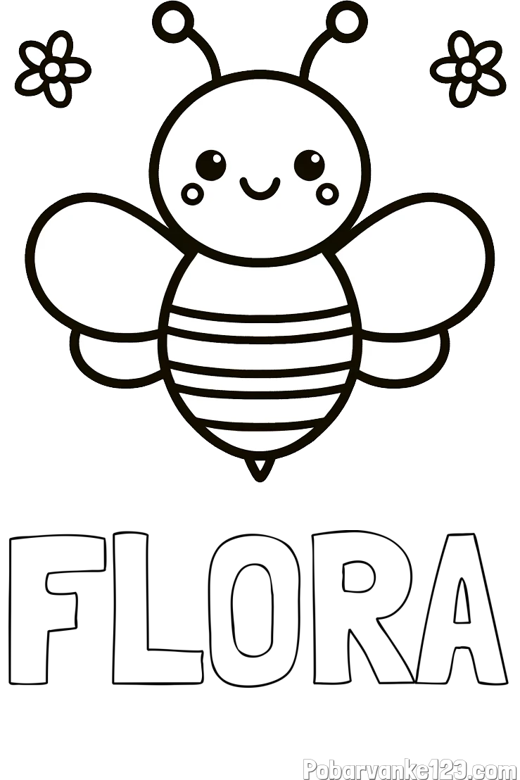 Pobarvanka imena FLORA in otroška pobarvanka čebele