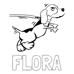 Online izdelana pobarvanka - Pobarvanka imena FLORA in pobarvanka kužka na sprehodu