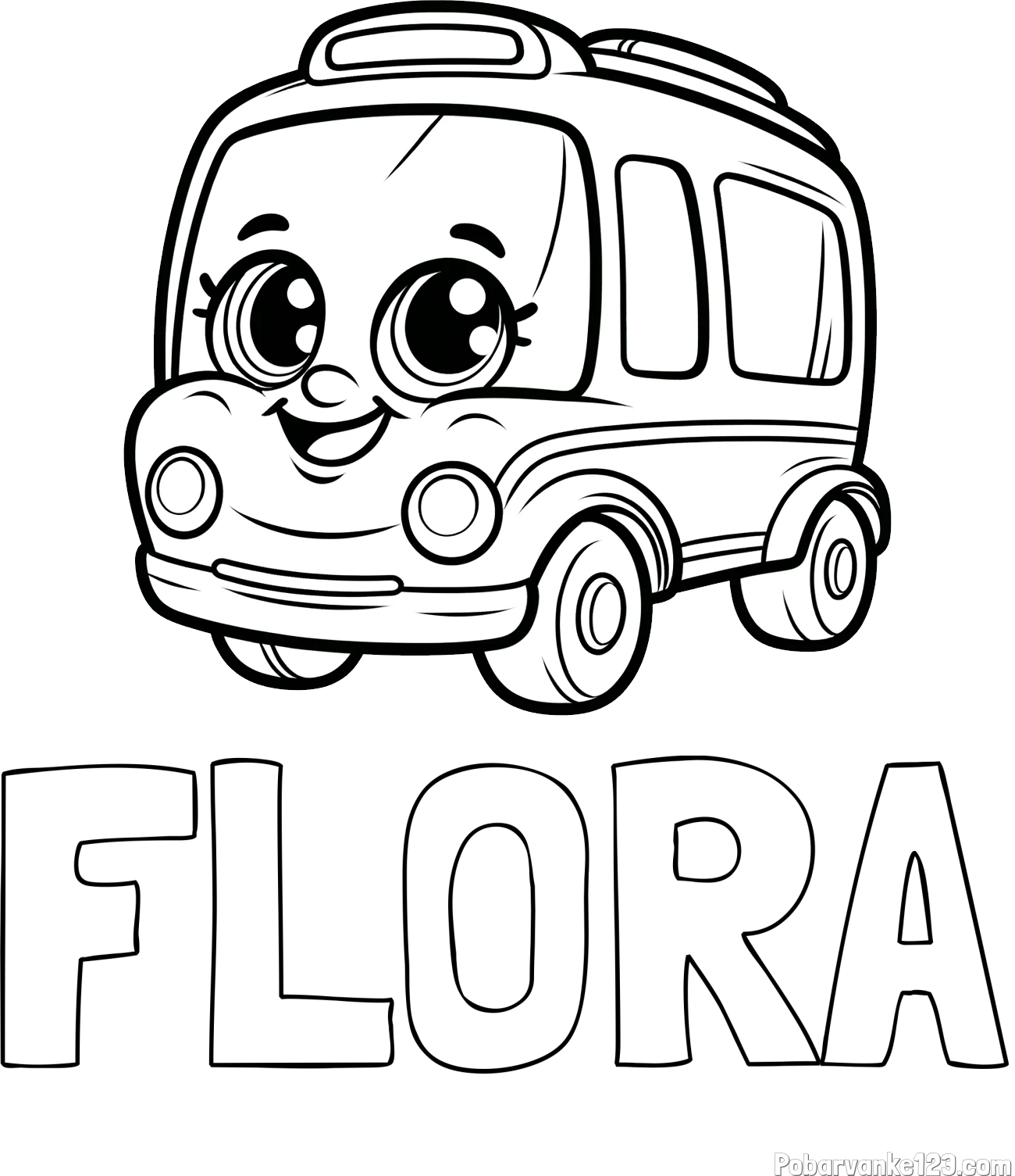 Pobarvanka imena FLORA in pobarvanka nasmejanega avtobusa