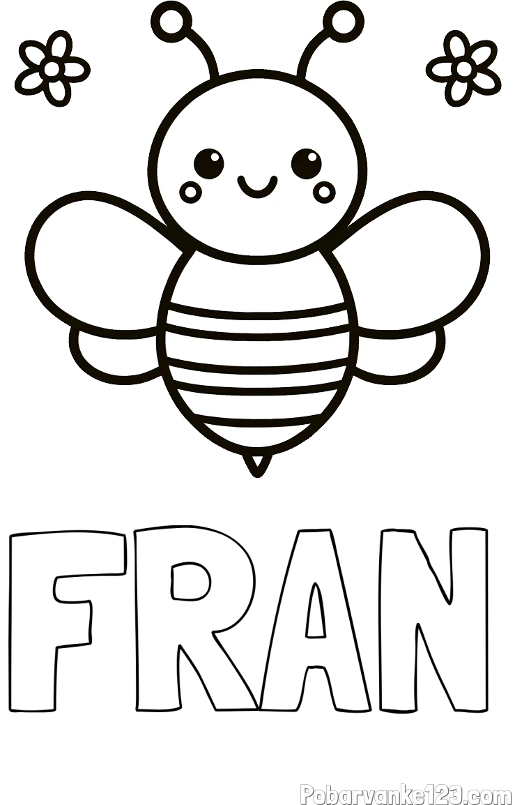 Pobarvanka imena FRAN in otroška pobarvanka čebele