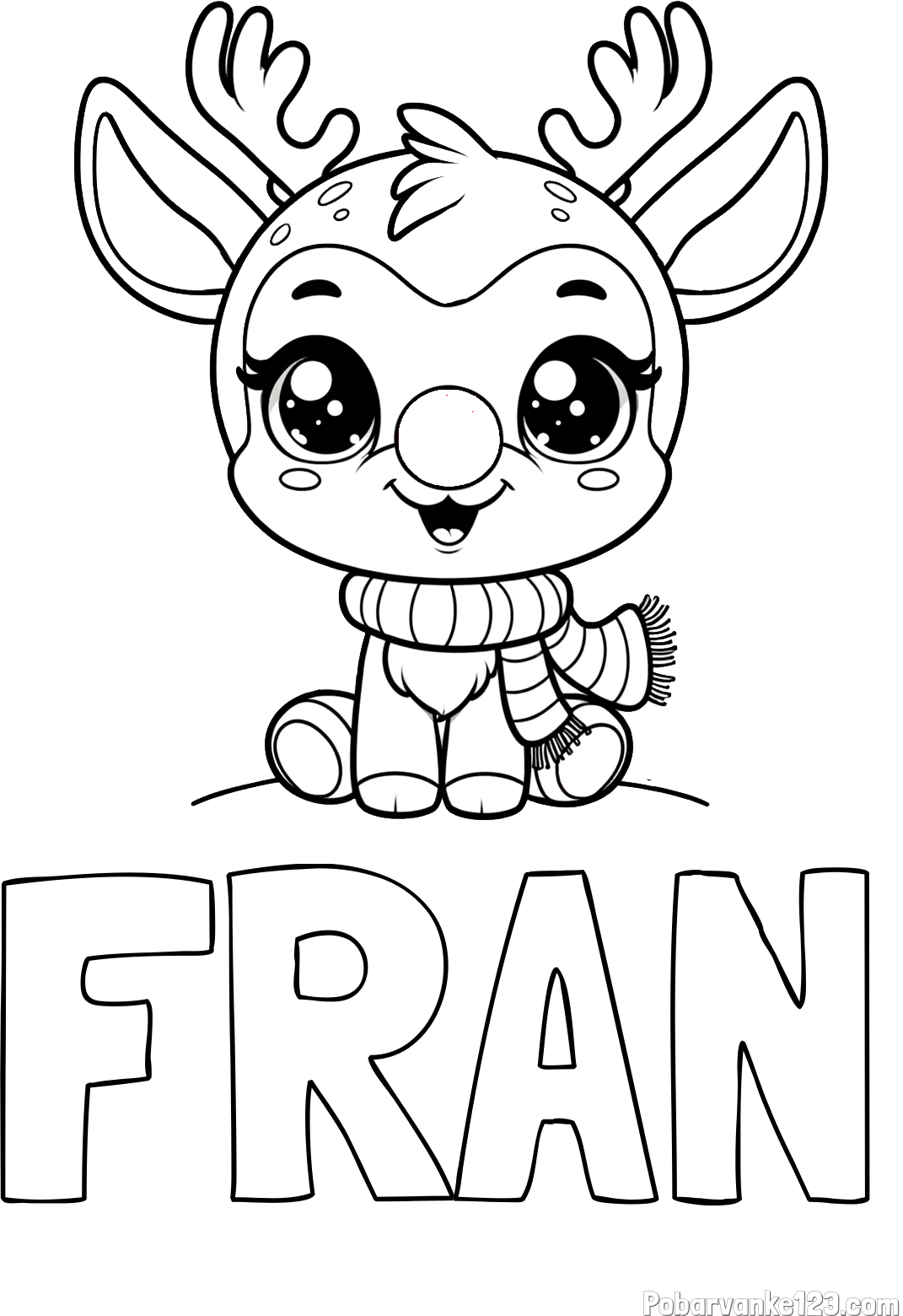 Pobarvanka imena FRAN in otroška pobarvanka jelenčka Rudolfa s šalom okoli vratu