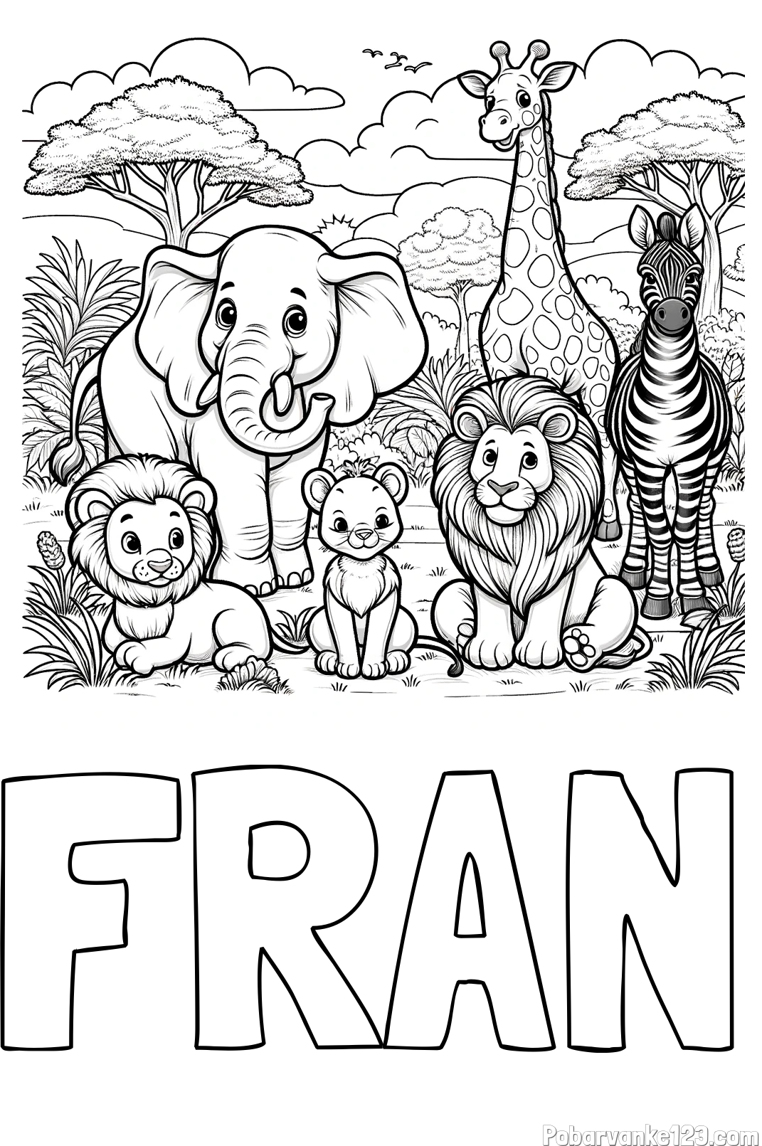 Pobarvanka imena FRAN in pobarvanka ljubkih živali