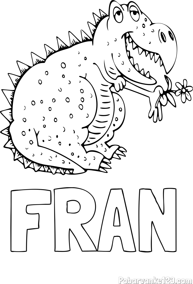 Pobarvanka imena FRAN in pobarvanka veselega dinozavra