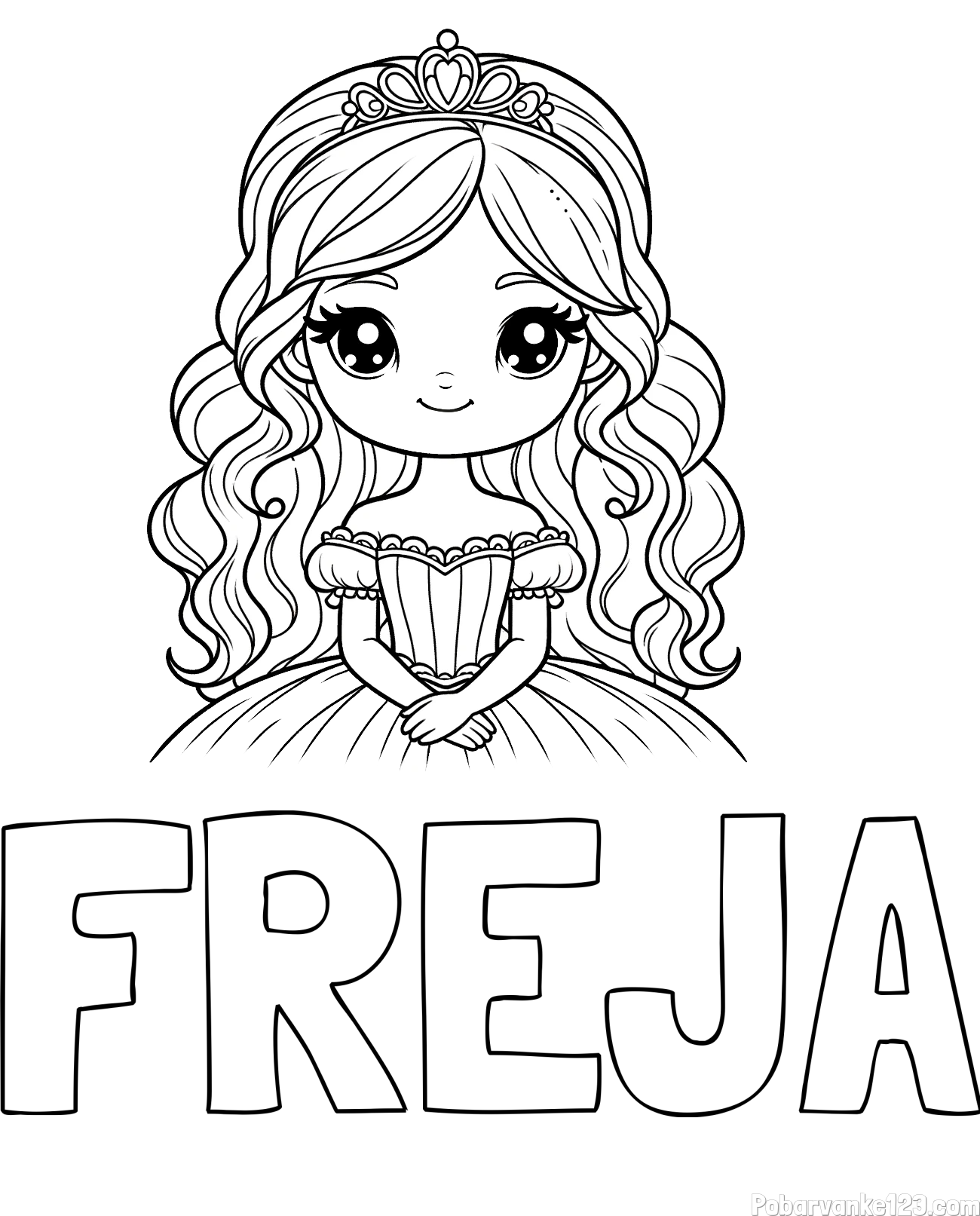Pobarvanka imena FREJA in pobarvanka ljubke princese