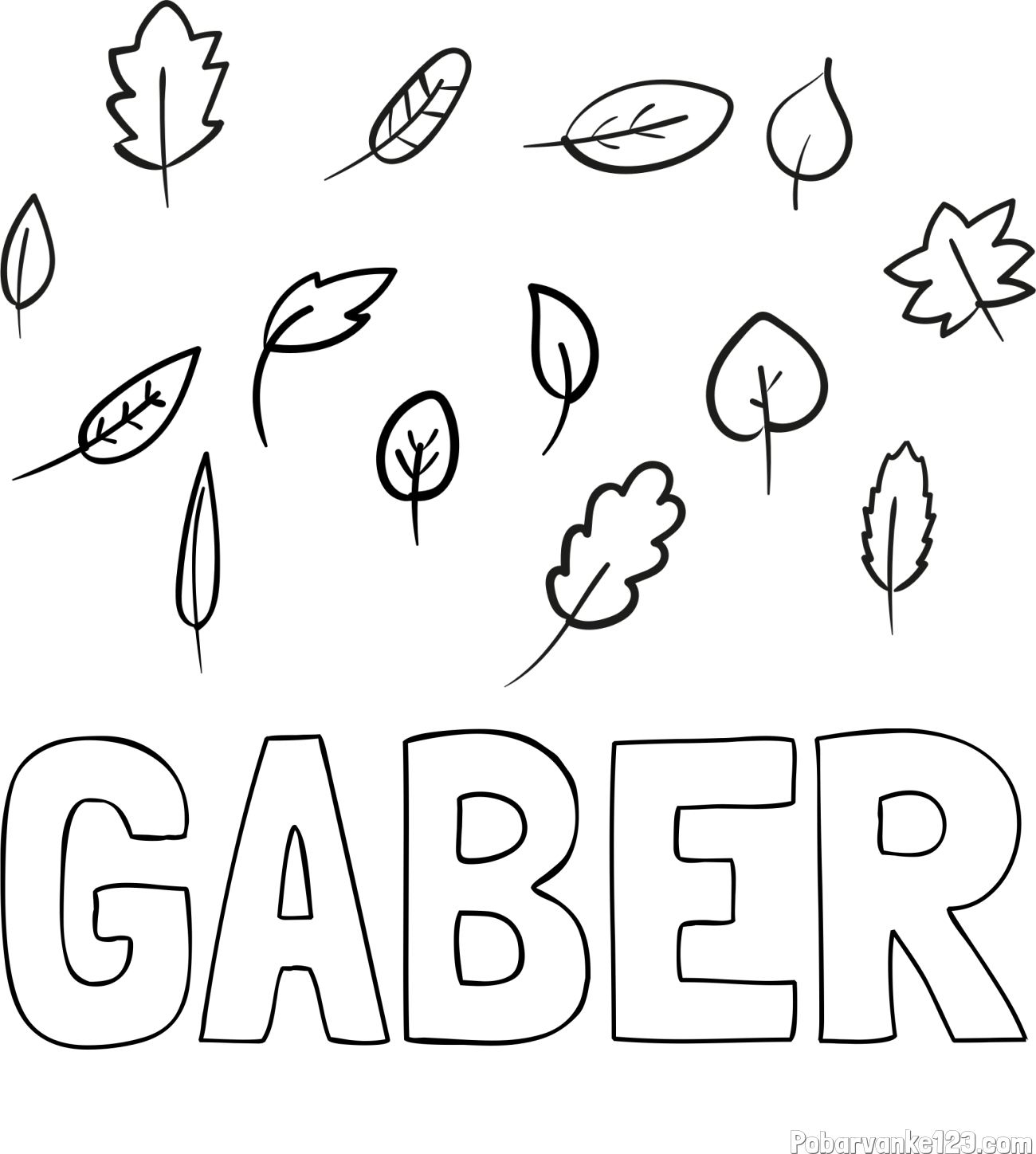 Pobarvanka imena GABER in otroška pobarvanka listja