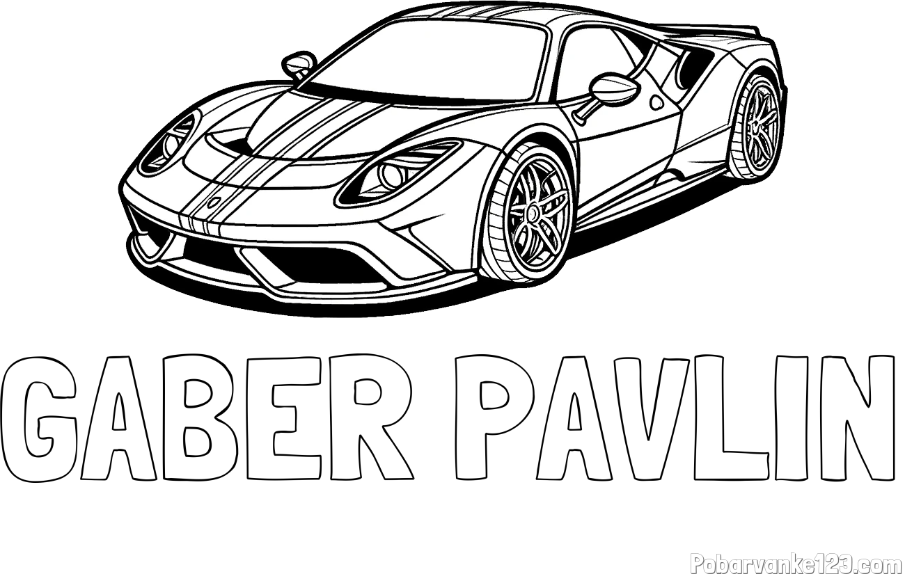 Pobarvanka imena GABER PAVLIN in pobarvanka čudovitega športnega avtomobila